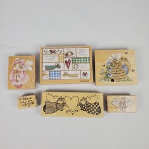 Vintage Wooden Rubber Stamp Lot Of 6 Fairy Fairies Angel Angel Wings